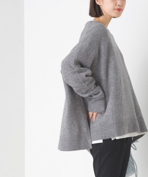 OMNES（オムネス）の「ウール混ニットボックスシルエットプルオーバー（ニット/セーター・レディース・グレー/モカ/ライトグレー・FREE）」の13枚目の写真