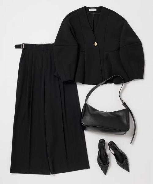 ADAM ET ROPE'（アダムエロペ）の「【防シワ】・【消臭】・【洗える】ウールギャバ2タックワイドスラックス（スラックス・レディース・ブラック/オリーブ/チャコールグレー・36/38）」の15枚目の写真