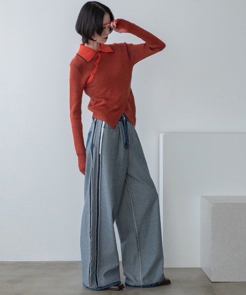 VACANCY(ヴァカンシー)の「チャイナクロスポロリブニット/新色追加(ニット/セーター・レディース・ブルー/オレンジ/ブラック/グリーン/ホワイト・FREE)」の7枚目の写真