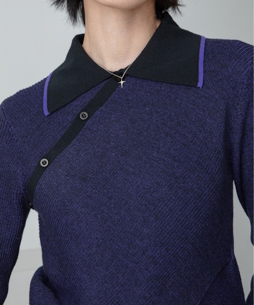 VACANCY(ヴァカンシー)の「チャイナクロスポロリブニット/新色追加(ニット/セーター・レディース・ブルー/オレンジ/ブラック/グリーン/ホワイト・FREE)」の18枚目の写真