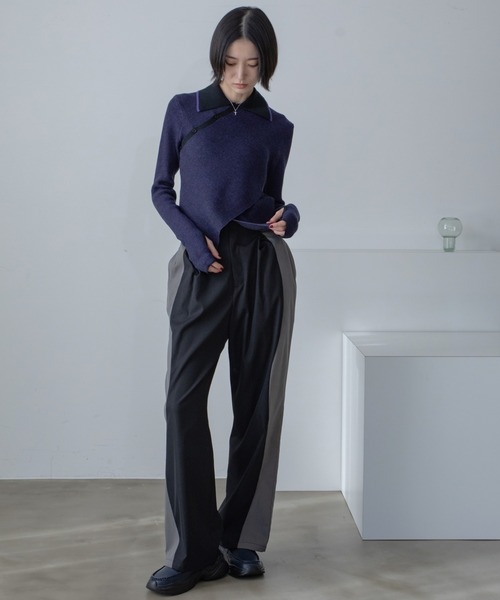 VACANCY(ヴァカンシー)の「チャイナクロスポロリブニット/新色追加(ニット/セーター・レディース・ブルー/オレンジ/ブラック/グリーン/ホワイト・FREE)」の14枚目の写真