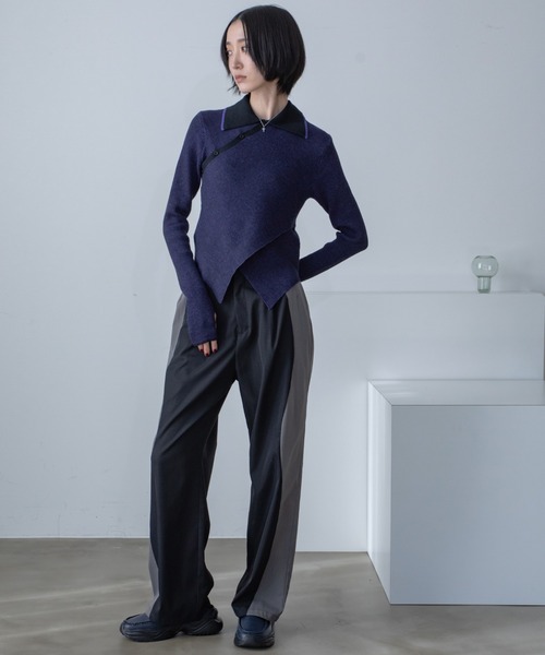 VACANCY(ヴァカンシー)の「チャイナクロスポロリブニット/新色追加(ニット/セーター・レディース・ブルー/オレンジ/ブラック/グリーン/ホワイト・FREE)」の15枚目の写真