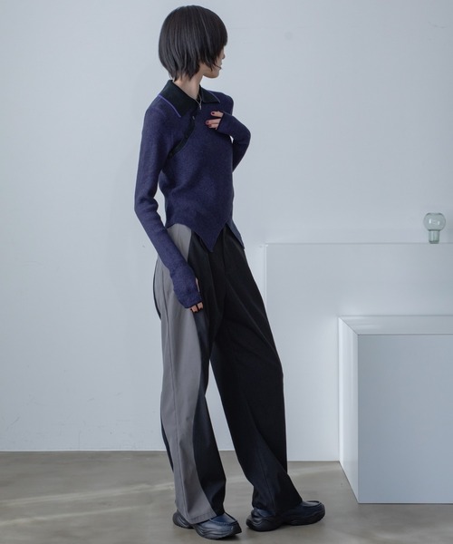 VACANCY(ヴァカンシー)の「チャイナクロスポロリブニット/新色追加(ニット/セーター・レディース・ブルー/オレンジ/ブラック/グリーン/ホワイト・FREE)」の16枚目の写真