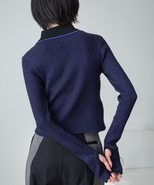 VACANCY(ヴァカンシー)の「チャイナクロスポロリブニット/新色追加(ニット/セーター・レディース・ブルー/オレンジ/ブラック/グリーン/ホワイト・FREE)」の12枚目の写真