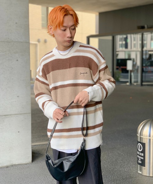 link lot(リンクロット)の「オーバーサイズ ルーズシルエット マルチボーダー ニットセーター(ニット/セーター・メンズ・ブラック/ブラウン・M/L)」の10枚目の写真