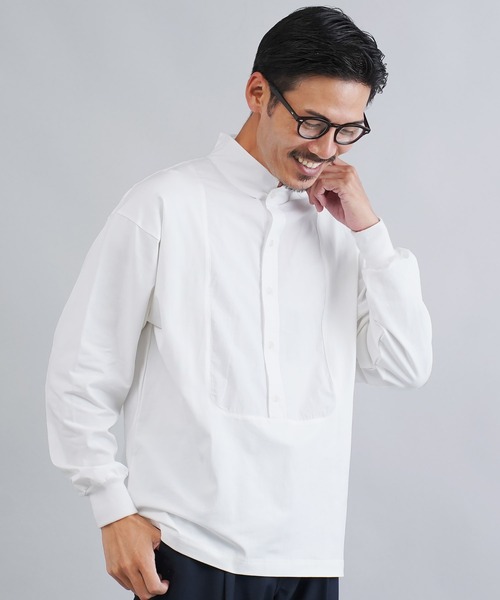 美品 ヴェリテクール オーバーサイズ スタンドカラー プルオーバー シャツ 白 jiggys shop（ジギーズショップ）の「カットコンビスタンドカラープル