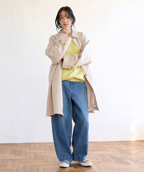 coen(コーエン)の「コットンリネンスクエアステンカラーコート(ステンカラーコート・レディース・ネイビー/ベージュ/ライトグレー・FREE)」の7枚目の写真