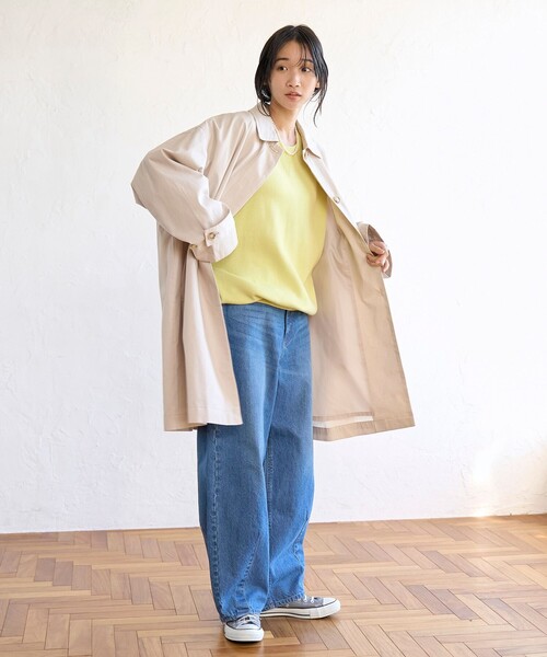 coen(コーエン)の「コットンリネンスクエアステンカラーコート(ステンカラーコート・レディース・ネイビー/ベージュ/ライトグレー・FREE)」の8枚目の写真