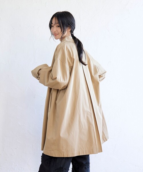 coen(コーエン)の「コットンリネンスクエアステンカラーコート(ステンカラーコート・レディース・ネイビー/ベージュ/ライトグレー・FREE)」の12枚目の写真