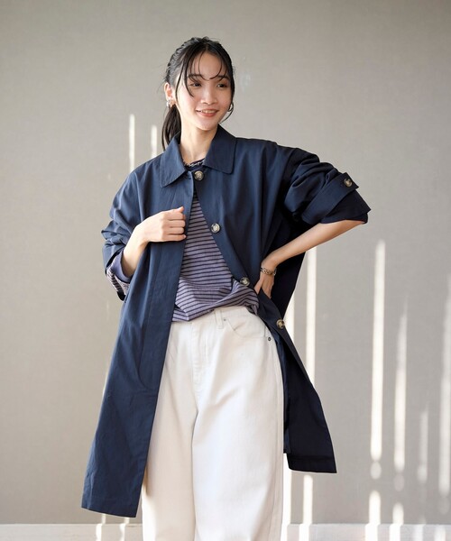 coen(コーエン)の「コットンリネンスクエアステンカラーコート(ステンカラーコート・レディース・ネイビー/ベージュ/ライトグレー・FREE)」の16枚目の写真