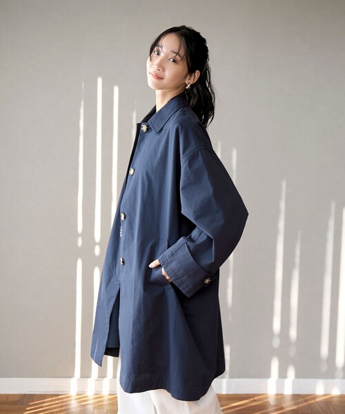 coen(コーエン)の「コットンリネンスクエアステンカラーコート(ステンカラーコート・レディース・ネイビー/ベージュ/ライトグレー・FREE)」の17枚目の写真