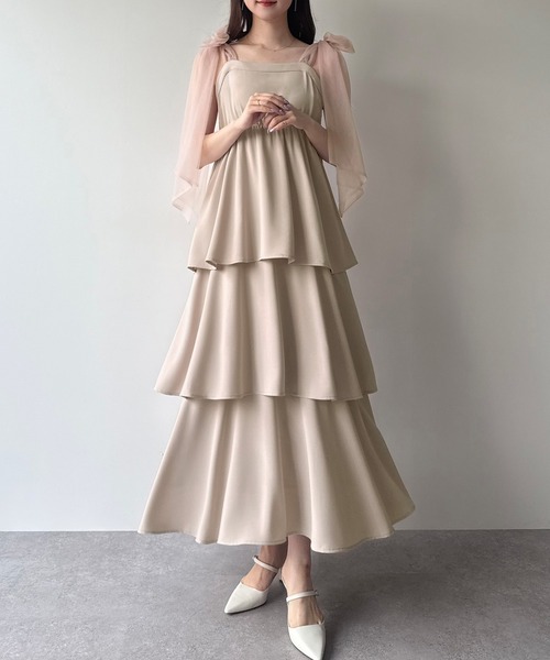 mipiarl（ミピアール）の「チュールリボンティアードキャミワンピース（ワンピース・レディース・ブラック/ピンクベージュ/イエロー/チャコール/ホワイト・X-LARGE/SMALL/MEDIUM/LARGE）」の5枚目の写真