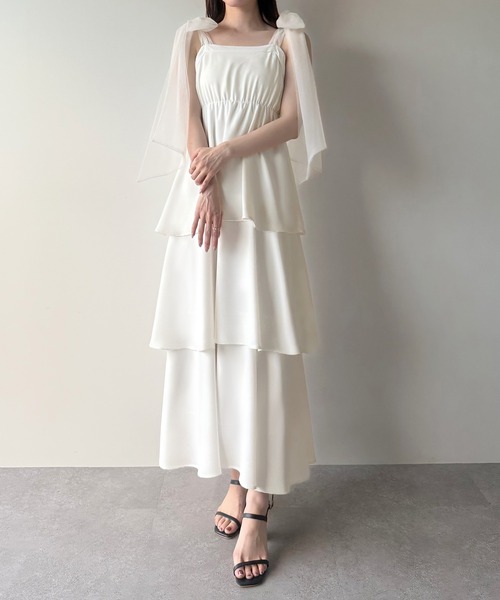 mipiarl（ミピアール）の「チュールリボンティアードキャミワンピース（ワンピース・レディース・ブラック/ピンクベージュ/イエロー/チャコール/ホワイト・X-LARGE/SMALL/MEDIUM/LARGE）」の6枚目の写真