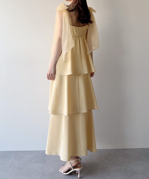 mipiarl（ミピアール）の「チュールリボンティアードキャミワンピース（ワンピース・レディース・ブラック/ピンクベージュ/イエロー/チャコール/ホワイト・X-LARGE/SMALL/MEDIUM/LARGE）」の18枚目の写真