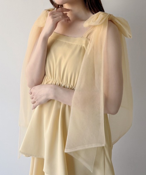 mipiarl（ミピアール）の「チュールリボンティアードキャミワンピース（ワンピース・レディース・ブラック/ピンクベージュ/イエロー/チャコール/ホワイト・X-LARGE/SMALL/MEDIUM/LARGE）」の20枚目の写真