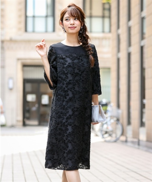 nissen(ニッセン)の「カットジャガードワンピースドレス(ドレス・レディース・ネイビー/ブラック・S/5L/4L/3L/LL/L/M)」の14枚目の写真