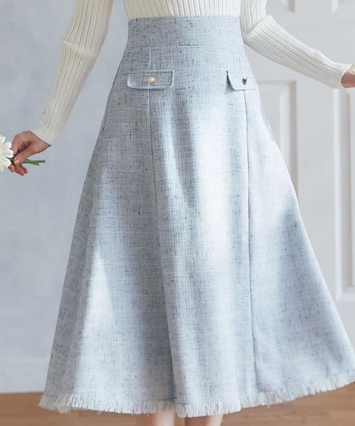 フェイクポケットパール飾り釦付きツイードフレアスカート（スカート）｜tocco closet（トッコ クローゼット）