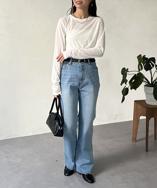 Chez toi（シェトワ）の「セミシアーコンパクトロンT（Tシャツ/カットソー・レディース・ネイビー/オフホワイト/ブラック・FREE）」の11枚目の写真