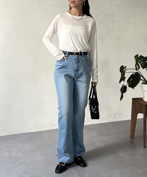 Chez toi（シェトワ）の「セミシアーコンパクトロンT（Tシャツ/カットソー・レディース・ネイビー/オフホワイト/ブラック・FREE）」の12枚目の写真