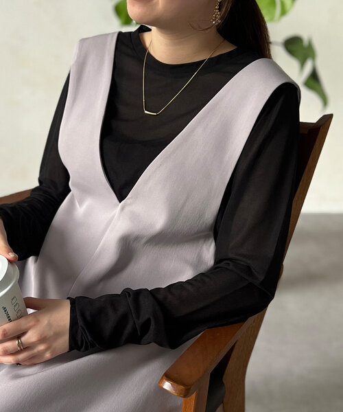 Chez toi（シェトワ）の「セミシアーコンパクトロンT（Tシャツ/カットソー・レディース・ネイビー/オフホワイト/ブラック・FREE）」の13枚目の写真