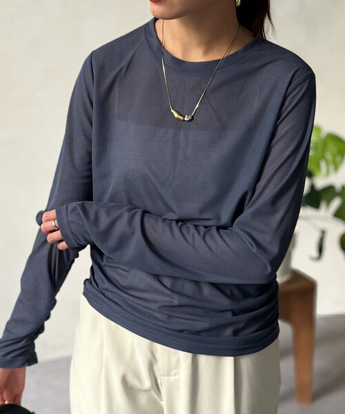 Chez toi（シェトワ）の「セミシアーコンパクトロンT（Tシャツ/カットソー・レディース・ネイビー/オフホワイト/ブラック・FREE）」の21枚目の写真
