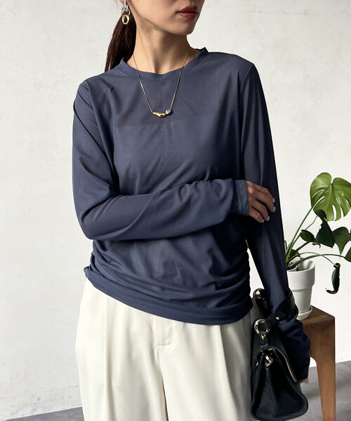 Chez toi（シェトワ）の「セミシアーコンパクトロンT（Tシャツ/カットソー・レディース・ネイビー/オフホワイト/ブラック・FREE）」の22枚目の写真