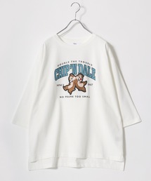Disney(ディズニー)キャラクターカレッジロゴプリント ビッグシルエットTシャツ(七分袖)レディース/ミッキーマウス/ミニーマウス/くまのプーさん/チップとデール