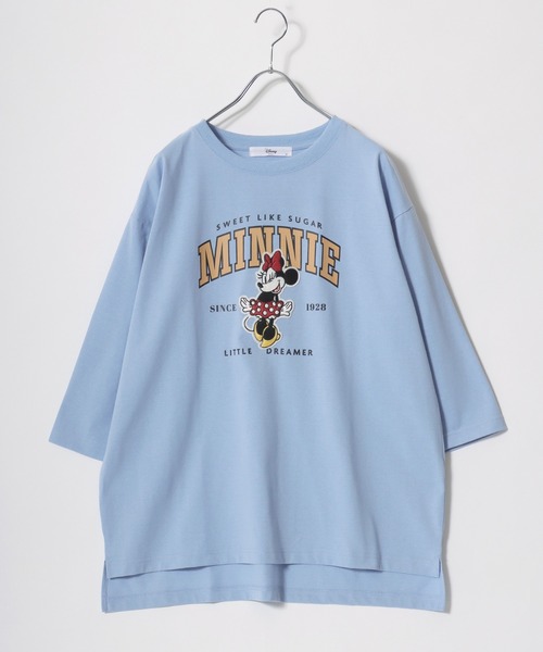 Disney(ディズニー)の「Disney(ディズニー)キャラクターカレッジロゴプリント ビッグシルエットTシャツ(七分袖)レディース/ミッキーマウス/ミニーマウス/くまのプーさん/チップとデール(Tシャツ/カットソー・レディース・アクア/グリーン/アッシュグレー/オフホワイト・M/L)」の4枚目の写真