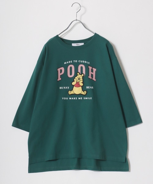 Disney(ディズニー)の「Disney(ディズニー)キャラクターカレッジロゴプリント ビッグシルエットTシャツ(七分袖)レディース/ミッキーマウス/ミニーマウス/くまのプーさん/チップとデール(Tシャツ/カットソー・レディース・アクア/グリーン/アッシュグレー/オフホワイト・M/L)」の3枚目の写真