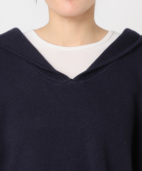 U by SPICK&SPAN（ユーバイスピックアンドスパン）の「オーバーニットフーディー（パーカー・レディース・アイボリー/ネイビー・FREE）」の4枚目の写真