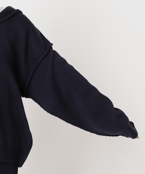 U by SPICK&SPAN（ユーバイスピックアンドスパン）の「オーバーニットフーディー（パーカー・レディース・アイボリー/ネイビー・FREE）」の6枚目の写真