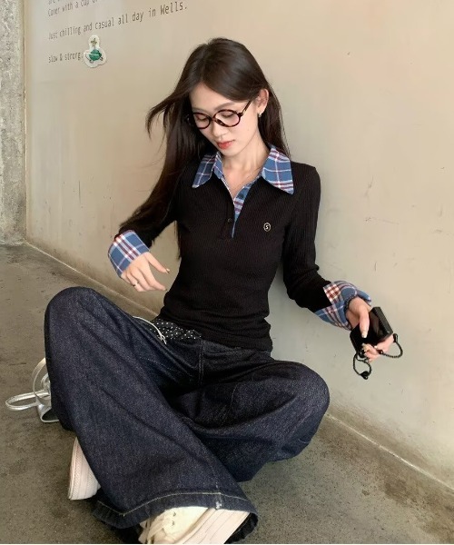 WEGO(ウィゴー)の「WEGO/チェックワンポイントタイトポロトップス(Tシャツ/カットソー・レディース・ブルー/イエロー・MEDIUM/LARGE)」の9枚目の写真