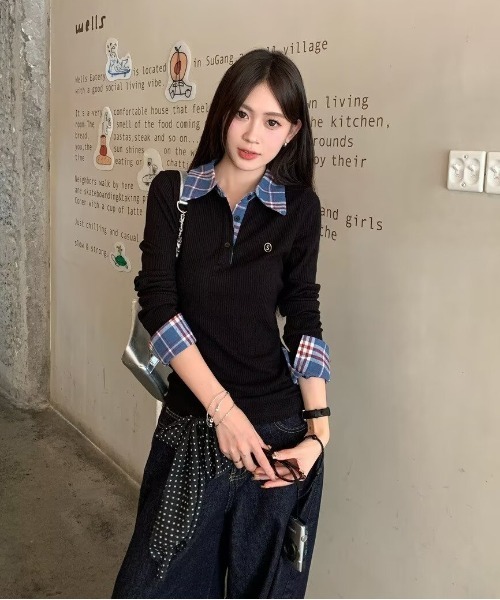 WEGO(ウィゴー)の「WEGO/チェックワンポイントタイトポロトップス(Tシャツ/カットソー・レディース・ブルー/イエロー・MEDIUM/LARGE)」の13枚目の写真