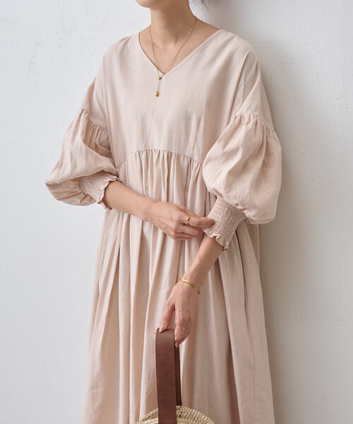 BEARDSLEY リネンギャザーワンピース ピンク♡ BEARDSLEY（ビアズリー）の「リネンギャザーワンピース