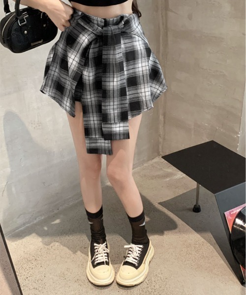 腰巻き シャツ風 チェック柄 ショートパンツ（その他パンツ