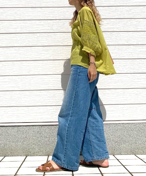 Q（キュー）の「モスコットンエンブロイダリーブラウス（シャツ/ブラウス・レディース・マスタード/ブラック・MEDIUM）」の22枚目の写真