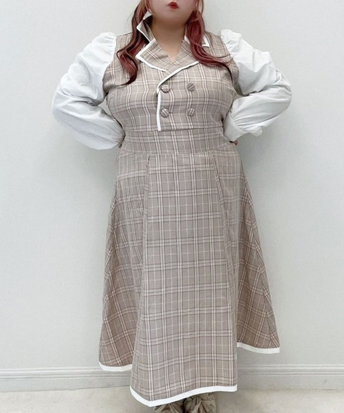 DearMyLoveWhip(ディアマイラブホイップ)の「【大きいサイズ】シャツドッキングテーラードワンピース(ワンピース・レディース・ブラック/ベージュ/ブルー/ベビーピンク・4L/5L/6L)」の3枚目の写真
