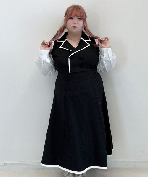 DearMyLoveWhip(ディアマイラブホイップ)の「【大きいサイズ】シャツドッキングテーラードワンピース(ワンピース・レディース・ブラック/ベージュ/ブルー/ベビーピンク・4L/5L/6L)」の2枚目の写真