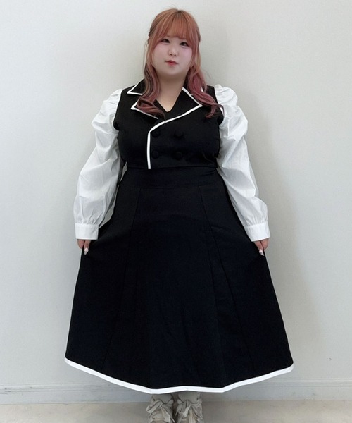 DearMyLoveWhip(ディアマイラブホイップ)の「【大きいサイズ】シャツドッキングテーラードワンピース(ワンピース・レディース・ブラック/ベージュ/ブルー/ベビーピンク・4L/5L/6L)」の16枚目の写真