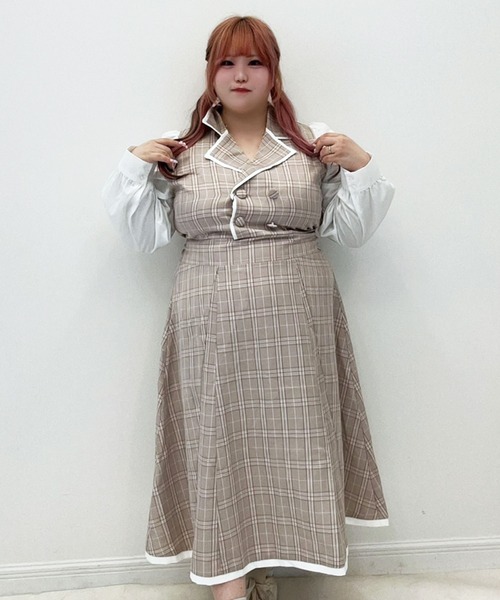 DearMyLoveWhip(ディアマイラブホイップ)の「【大きいサイズ】シャツドッキングテーラードワンピース(ワンピース・レディース・ブラック/ベージュ/ブルー/ベビーピンク・4L/5L/6L)」の20枚目の写真