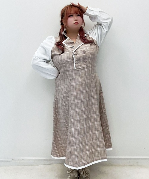 DearMyLoveWhip(ディアマイラブホイップ)の「【大きいサイズ】シャツドッキングテーラードワンピース(ワンピース・レディース・ブラック/ベージュ/ブルー/ベビーピンク・4L/5L/6L)」の22枚目の写真