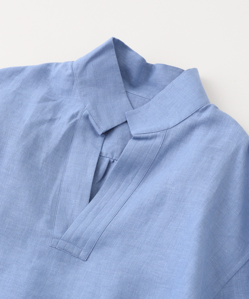 BOURRIENNE ParisX(ブリエンヌパリディス)の「Bourrienne Paris X (ブリエンヌ パリ ディス) Linen Pullover Shirt(シャツ/ブラウス・メンズ・ブルー・MEDIUM/LARGE)」の3枚目の写真