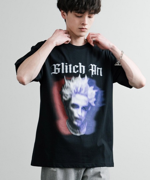 Rocky Monroe(ロッキーモンロー)の「オーバーサイズ グリッチアートグラフィックロゴプリントクールネック半袖Tシャツ(Tシャツ/カットソー・メンズ・ホワイト/ブラック・XXL/XL/L/M)」の10枚目の写真