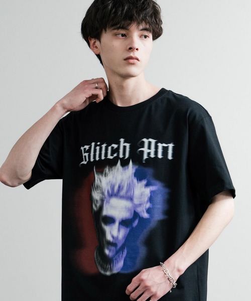 Rocky Monroe(ロッキーモンロー)の「オーバーサイズ グリッチアートグラフィックロゴプリントクールネック半袖Tシャツ(Tシャツ/カットソー・メンズ・ホワイト/ブラック・XXL/XL/L/M)」の11枚目の写真