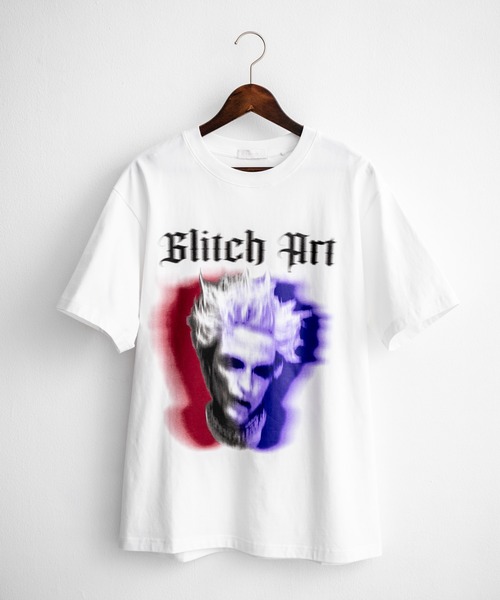 Rocky Monroe(ロッキーモンロー)の「オーバーサイズ グリッチアートグラフィックロゴプリントクールネック半袖Tシャツ(Tシャツ/カットソー・メンズ・ホワイト/ブラック・XXL/XL/L/M)」の12枚目の写真