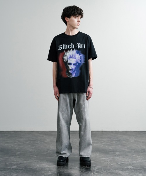Rocky Monroe(ロッキーモンロー)の「オーバーサイズ グリッチアートグラフィックロゴプリントクールネック半袖Tシャツ(Tシャツ/カットソー・メンズ・ホワイト/ブラック・XXL/XL/L/M)」の20枚目の写真