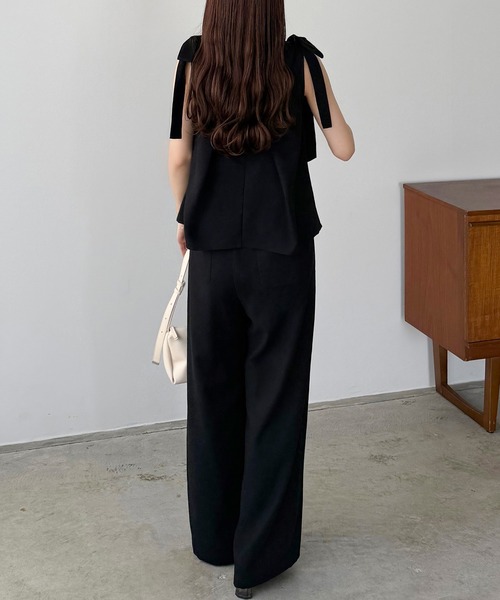 セール】リネン混肩リボンバックオープンセットアップ（セットアップ