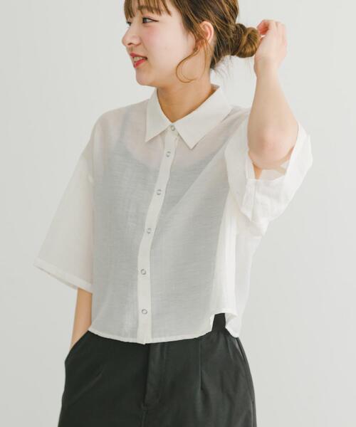 ITEMS URBANRESEARCH(アイテムズ アーバンリサーチ)の「ドットボタンシアーシャツ(シャツ/ブラウス・レディース・オフホワイト/ブルー/ブラック・FREE)」の2枚目の写真