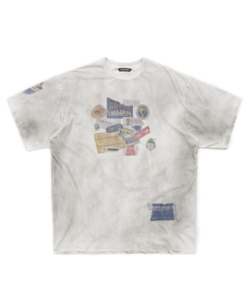 オーバーサイズ 汚れ加工 ステッカープリント Tシャツ DT4296