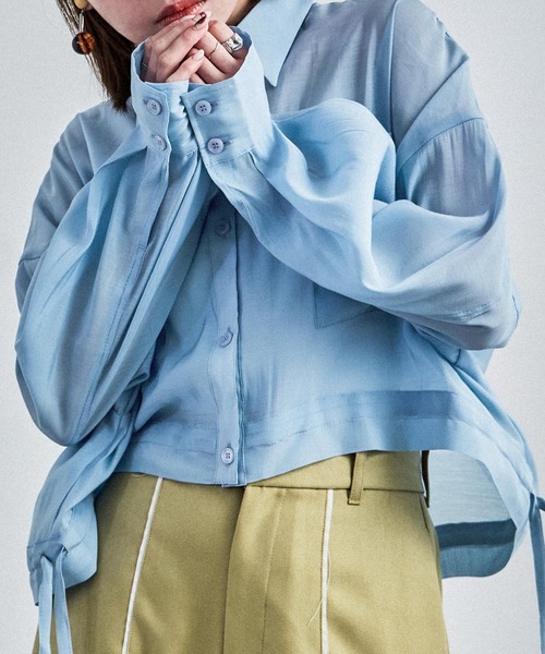 LE CIEL BLEU ブラッシュトウールクロップドシャツ(有村架純さん着用) ル シェル ブルー - LE CIEL BLEU | Hook Eye Blazer Shirt